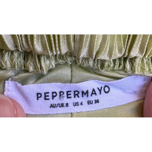 Peppermayo Lime Green Plisse Pleated Wide Leg Pants High Rise US 4 - Picture 2 of 4